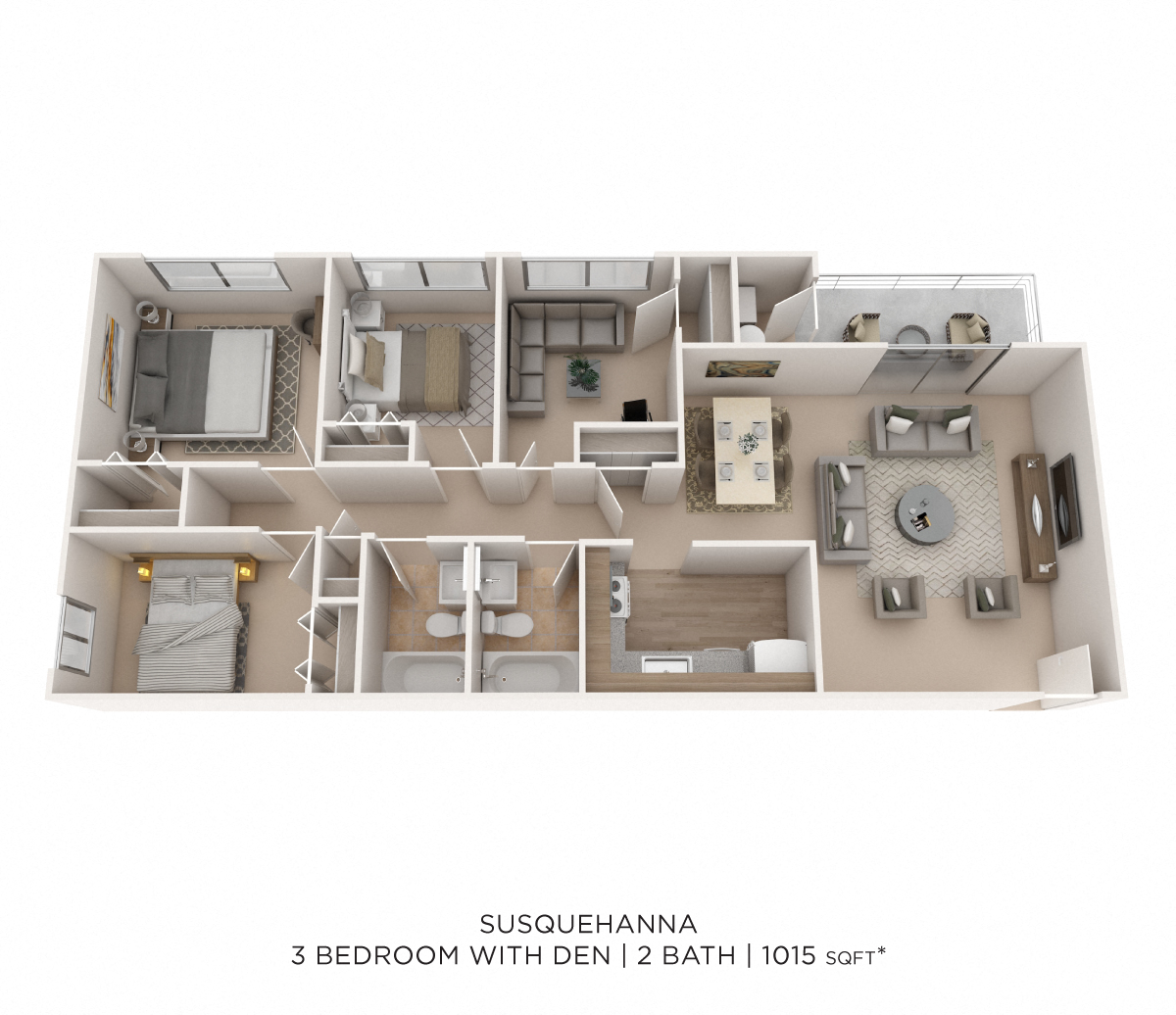 Floor plan for 3 beds, 2 baths, 1200 sqft